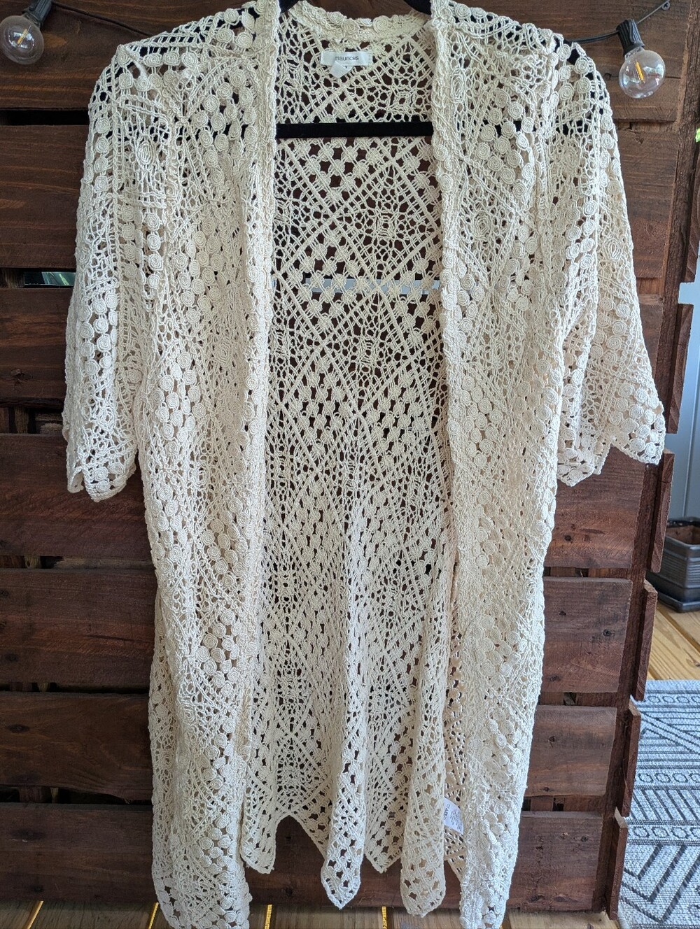 Maurices Lace Crochet Open-Front Kimono - Cream   Size Medium